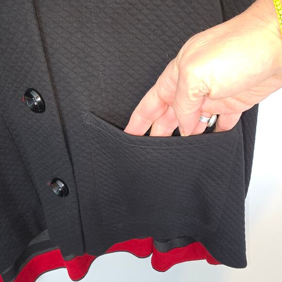 Alembika Duster Cardigan Cape Mixed Fabric Buttons Black Red Gray Size 6 US 16 - Picture 7 of 8